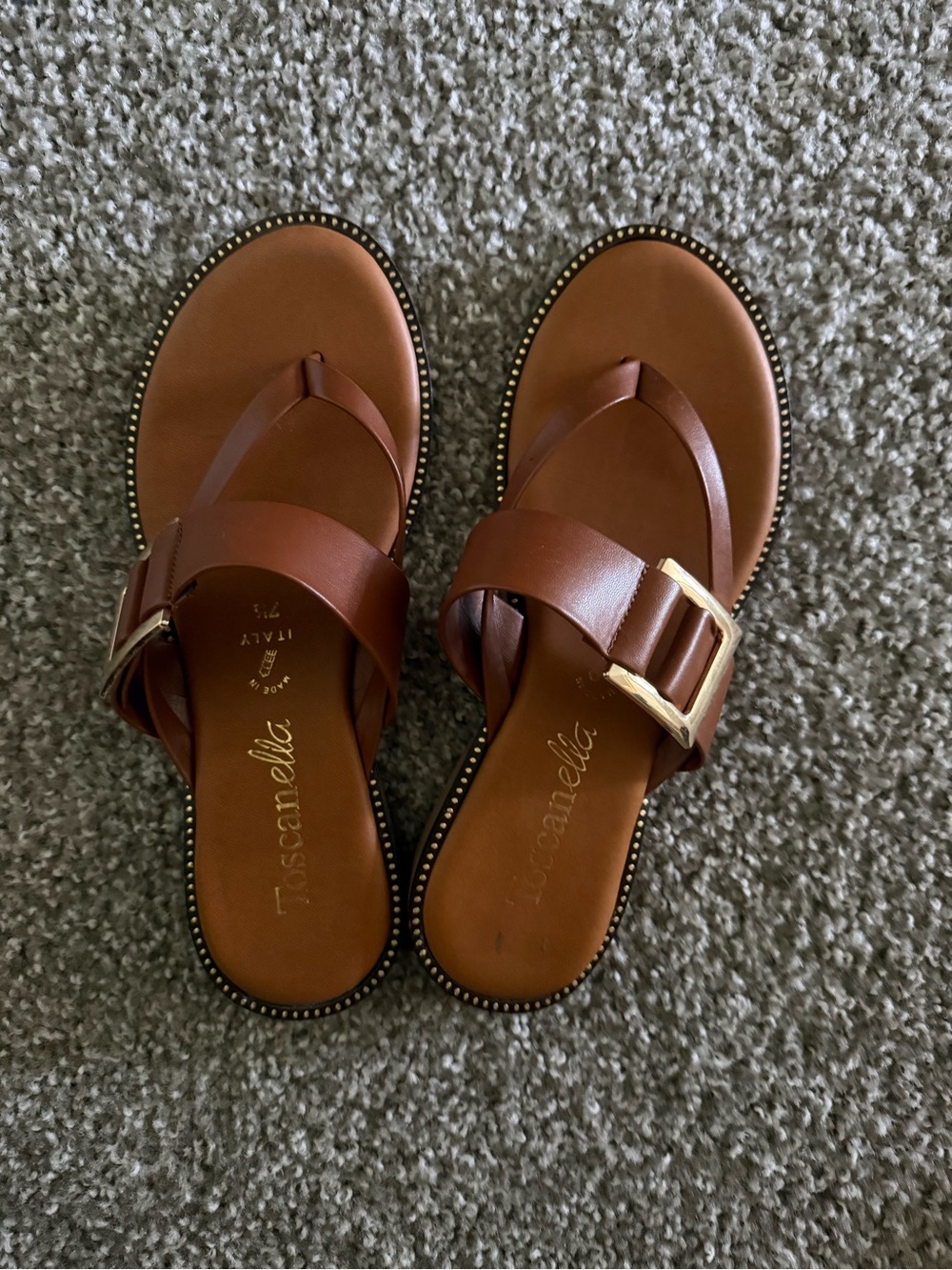 Toscanella Leather Brown Buckle Slide Sandals - Women